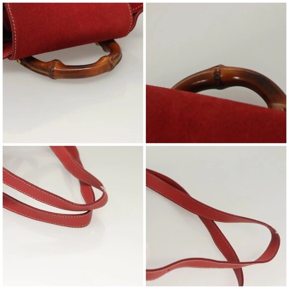 GUCCI Bamboo Backpack Suede Leather Red Gold 003 1956 0030 Auth 129916 main image 7